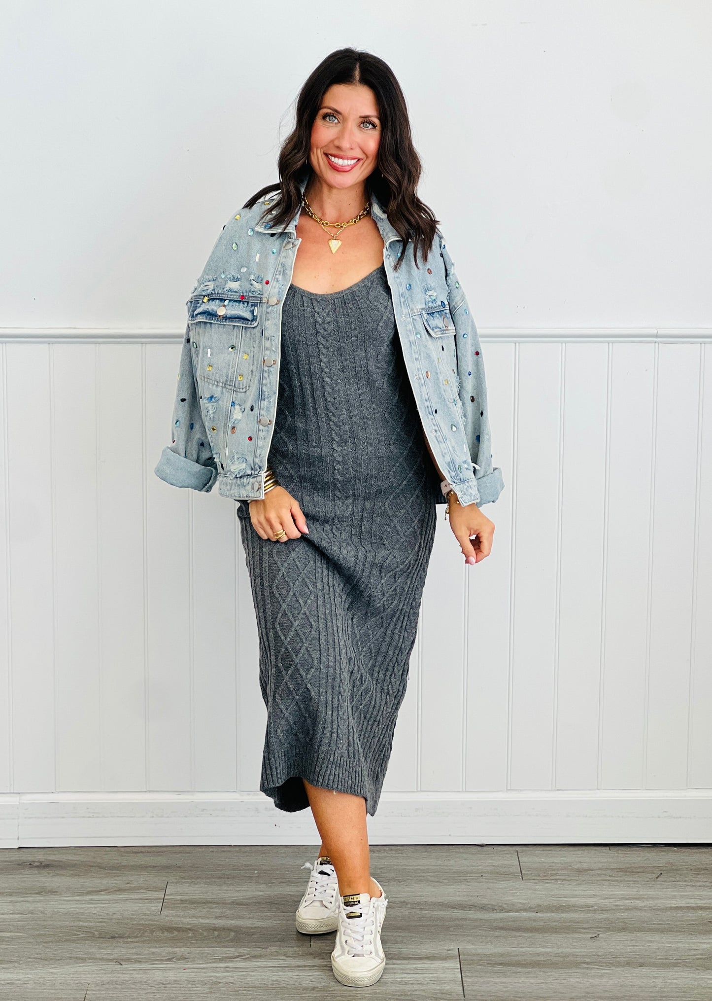 Grey Maxi Sweater Dress & Cardigan Set (Reg & Plus)