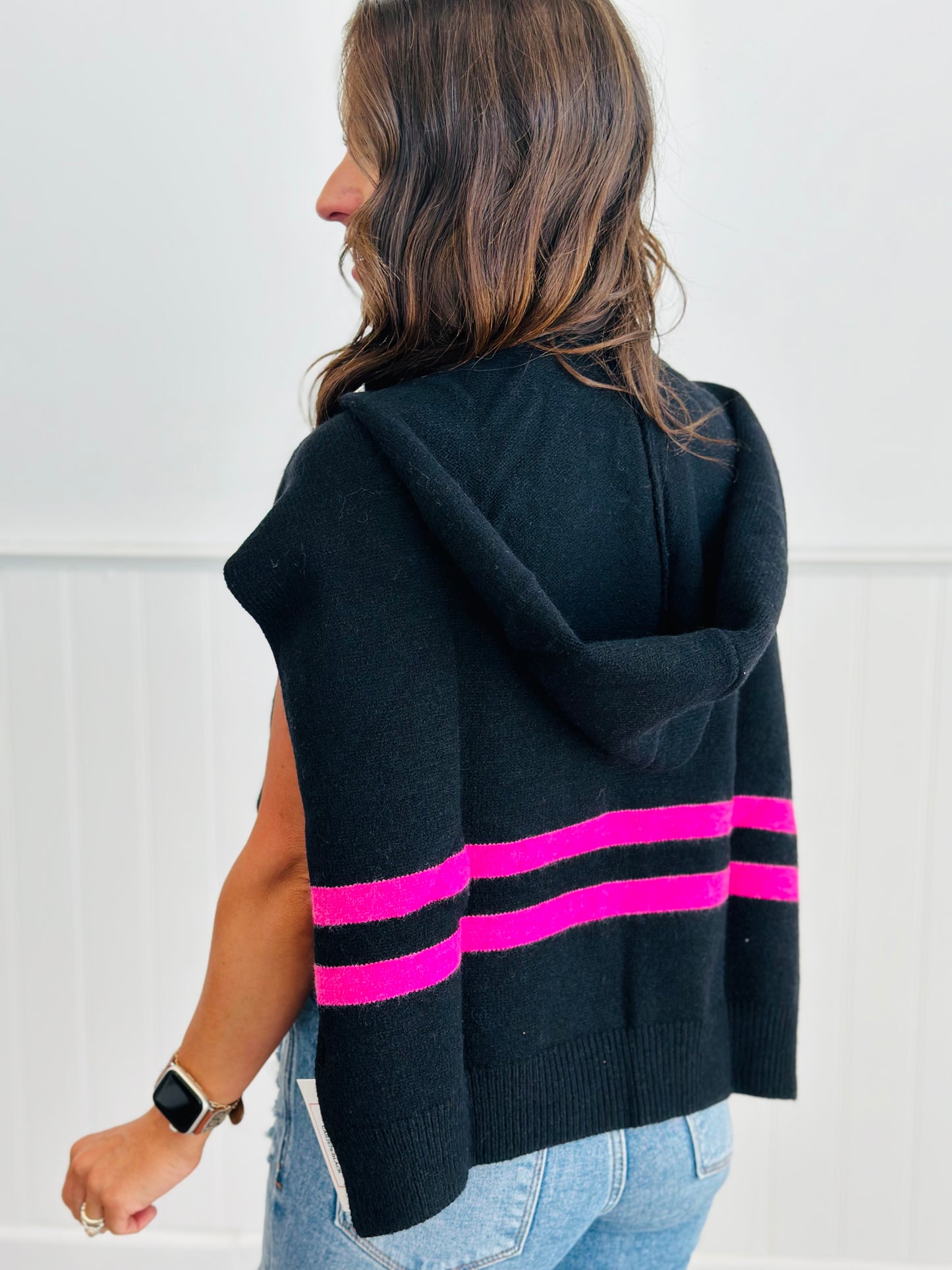 Hooded Contrast Stripe Cape (OS)-2 Colors