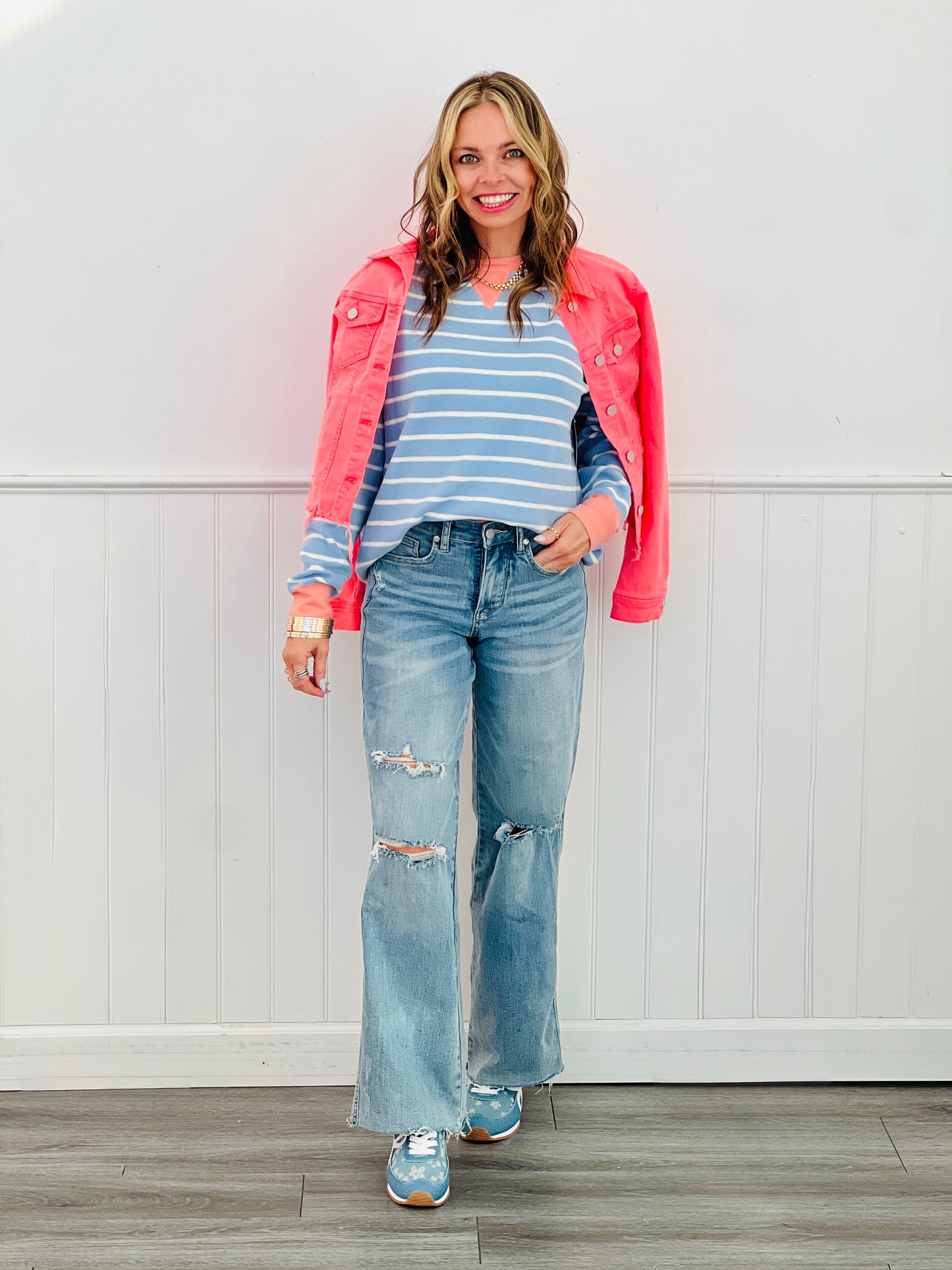 Risen Coral Frayed Hem Jean Jacket (Reg)