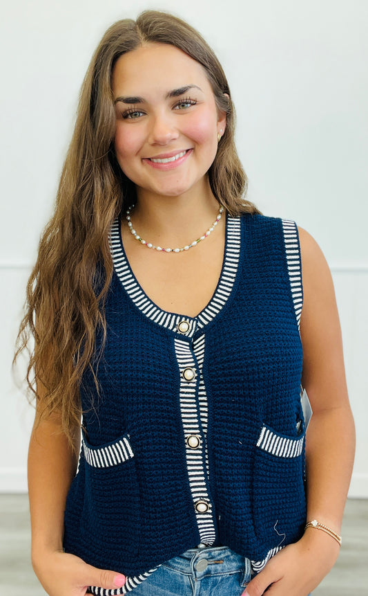 Navy Contrast Sweater Vest Top (Reg.)