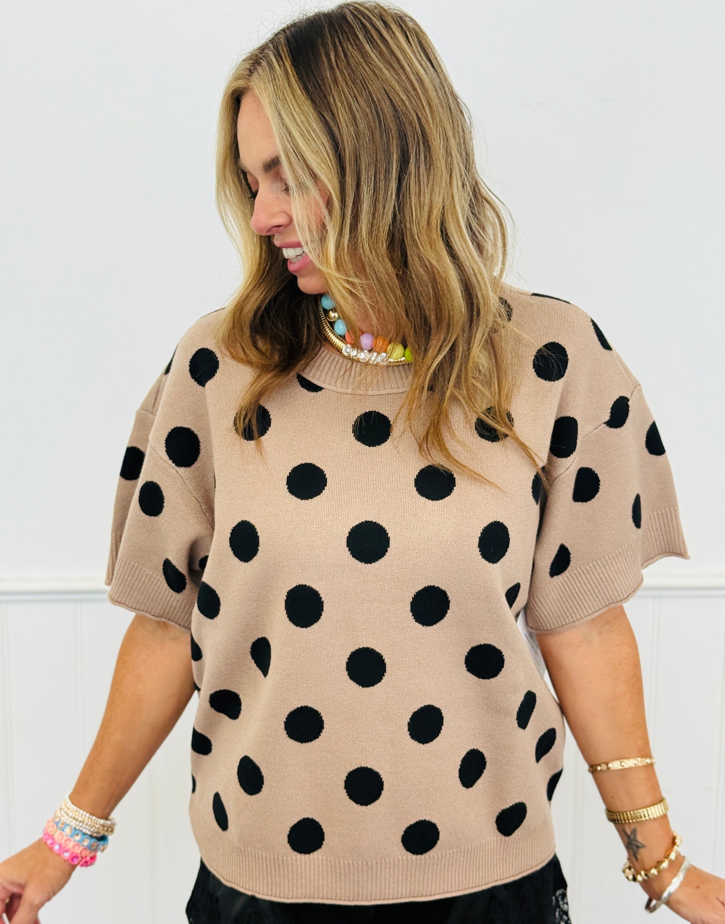 Polka Dot Short Sleeve Sweater Top (Reg.) - 3 Colors
