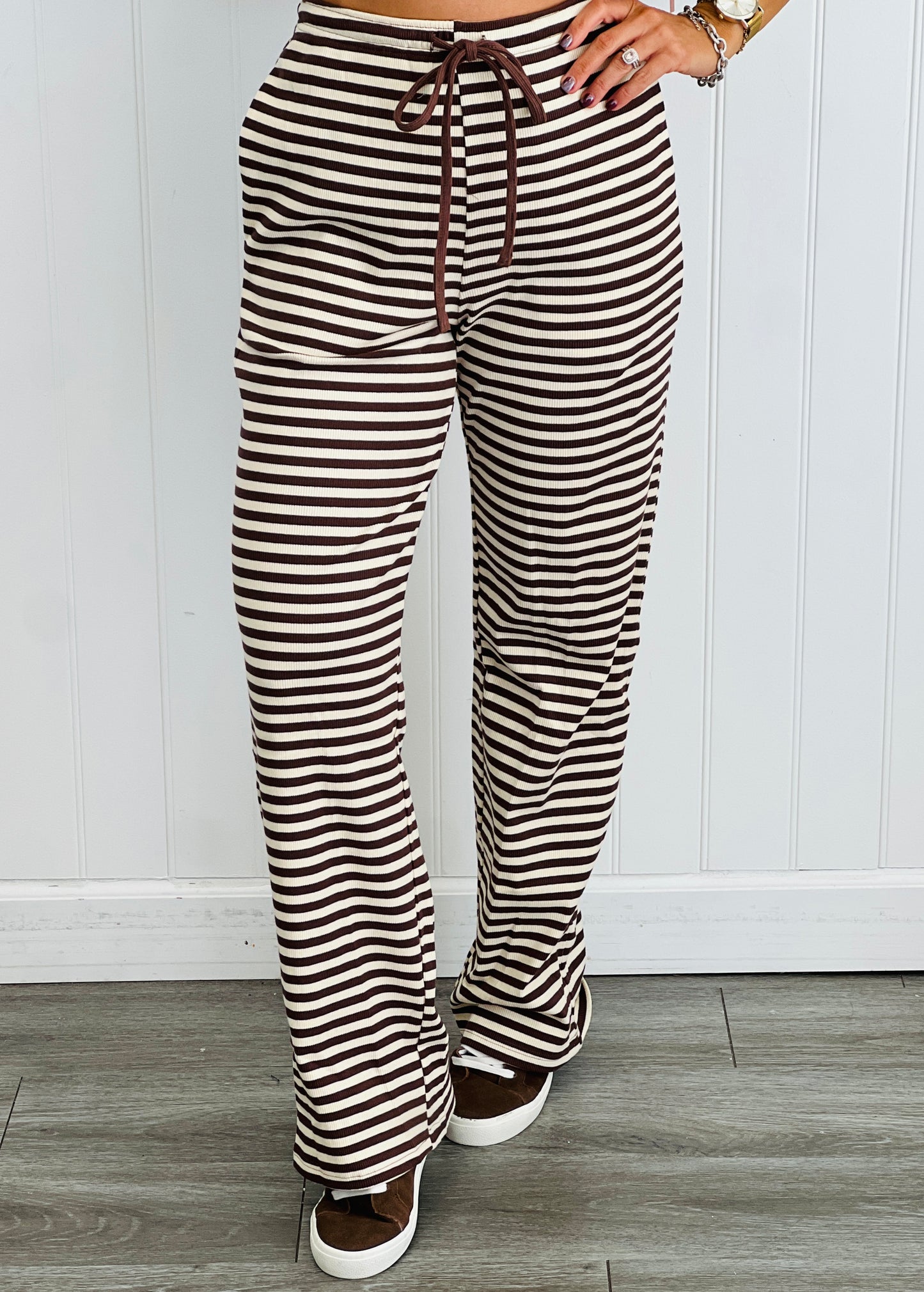 Chocolate Striped Drawstring Pants (Reg.)