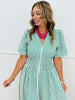 Green Striped Front Zip Midi Dress (Reg & Plus)