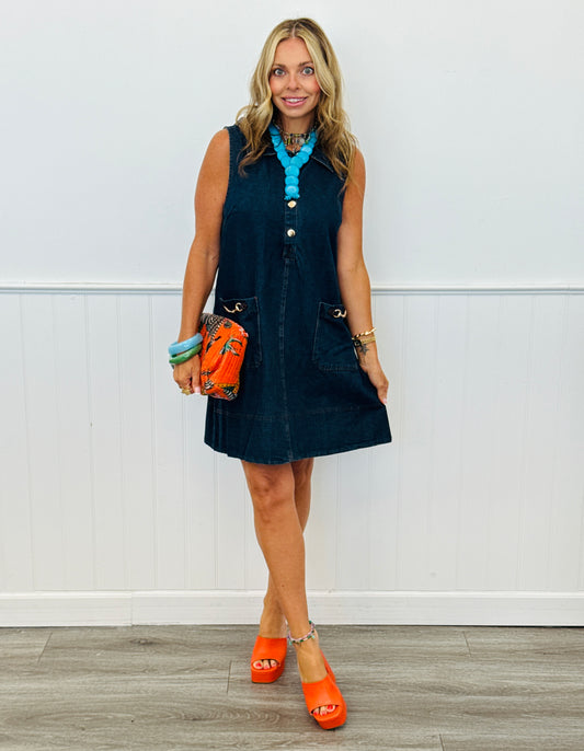 Denim Buckle Accent Mini Dress (Reg.)