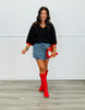 Contrast Color Rib Band Knit Top (Reg.) - 2 Colors