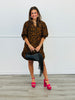 Caramel Leopard Print Zip Front Mini Dress (Reg & Plus)