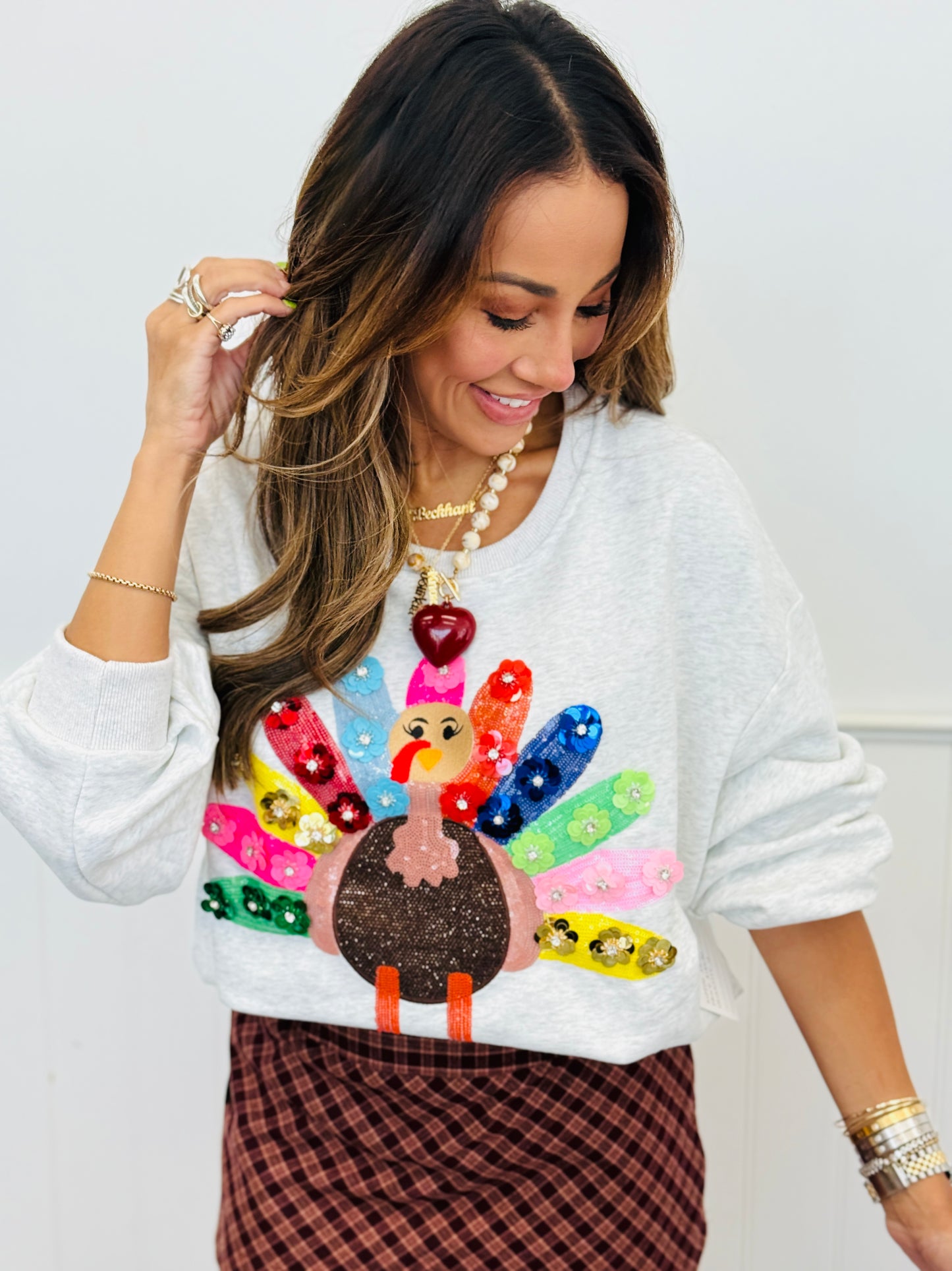 Queen Of Sparkles Grey Rainbow Flower Turkey Sweatshirt (Reg. and Plus)