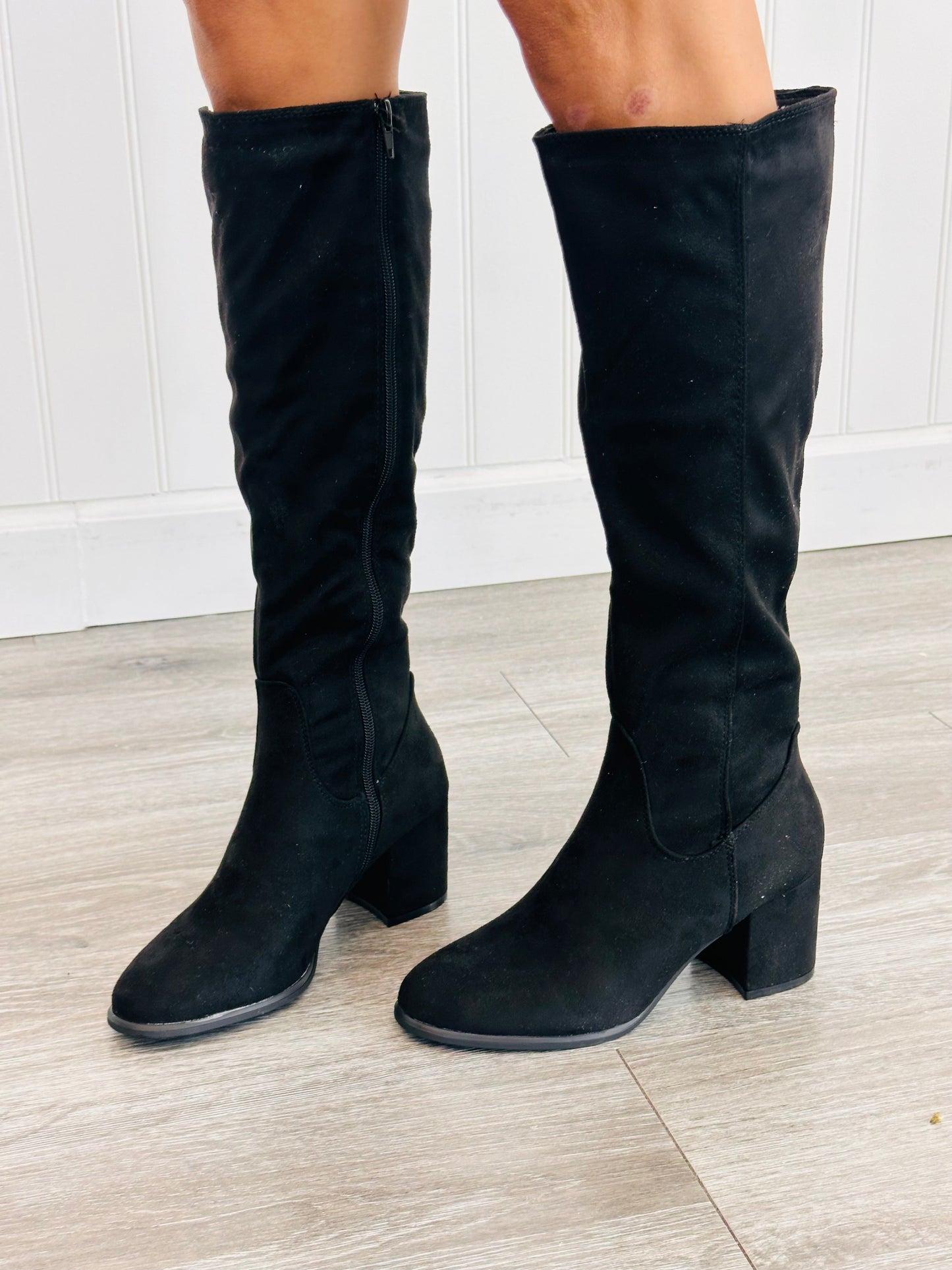 Black Faux Suede Better Believe It Knee High Boots