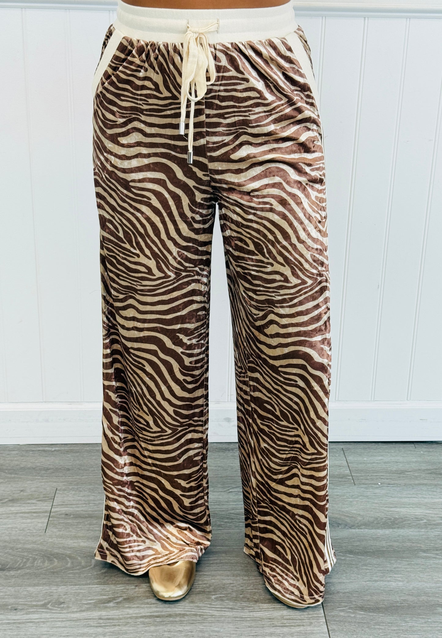 Sand Taupe Velvet Zebra Top & Pants Set (Reg & Plus)