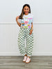 Sage Checkered Print Denim Barrel Pants (Reg & Plus)