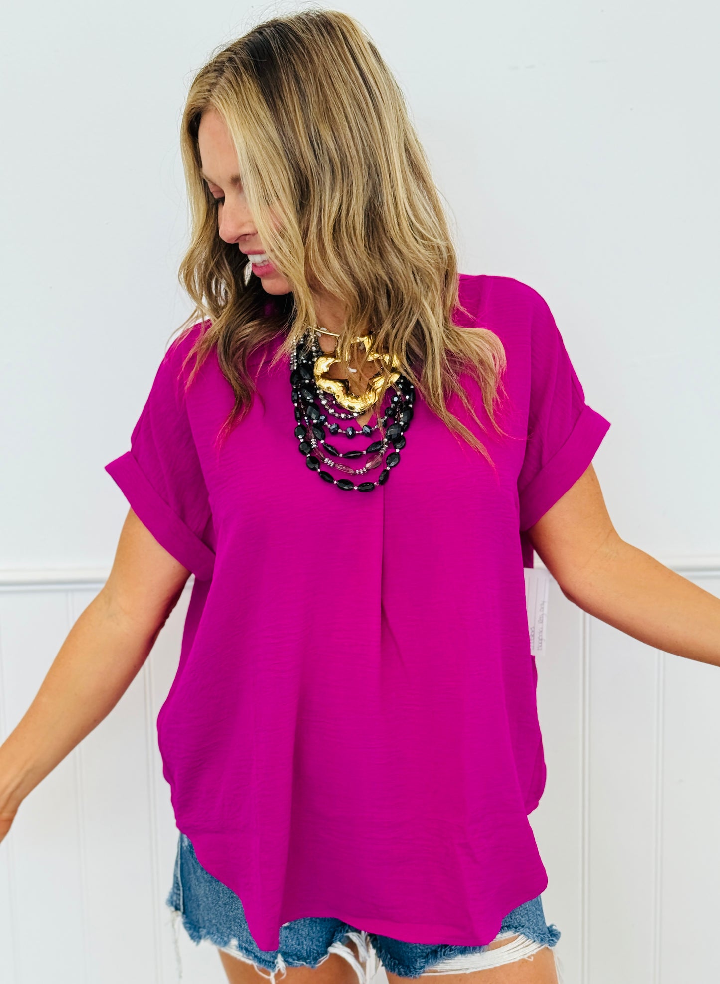 Pullover Back Pleat Collared Blouse (Reg.) - 5 Colors