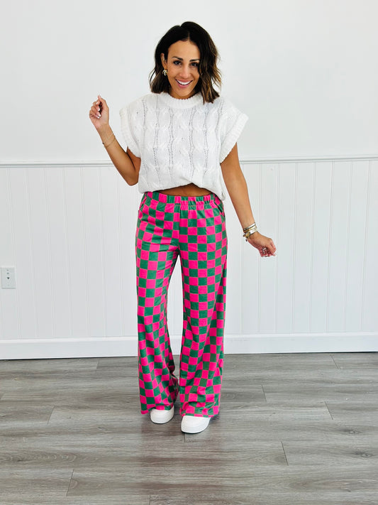 Hot Pink/Green Checkered Knit Pants (Reg. and Plus)