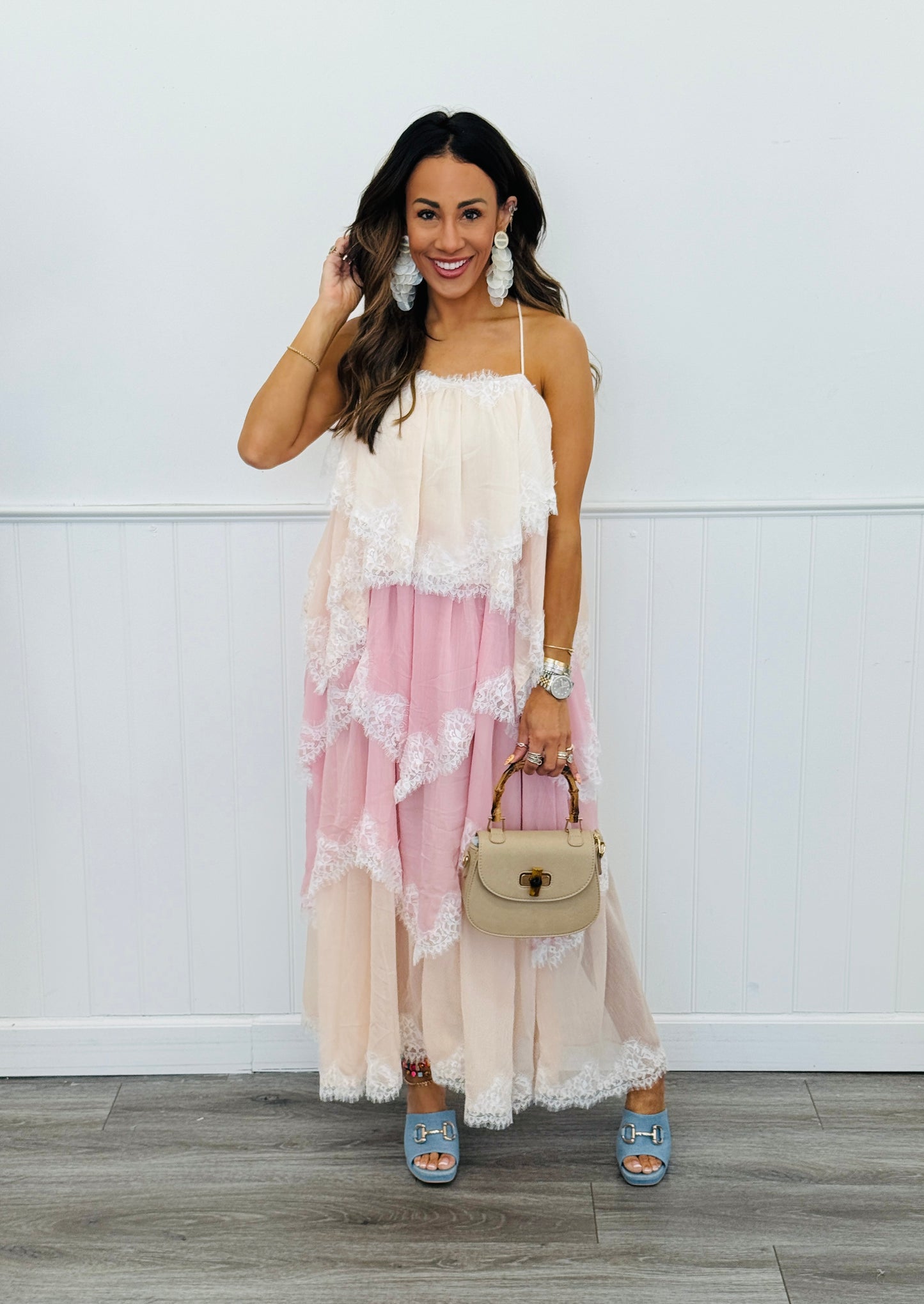 Pink Multi Lace Tiered Maxi Dress (Reg.)