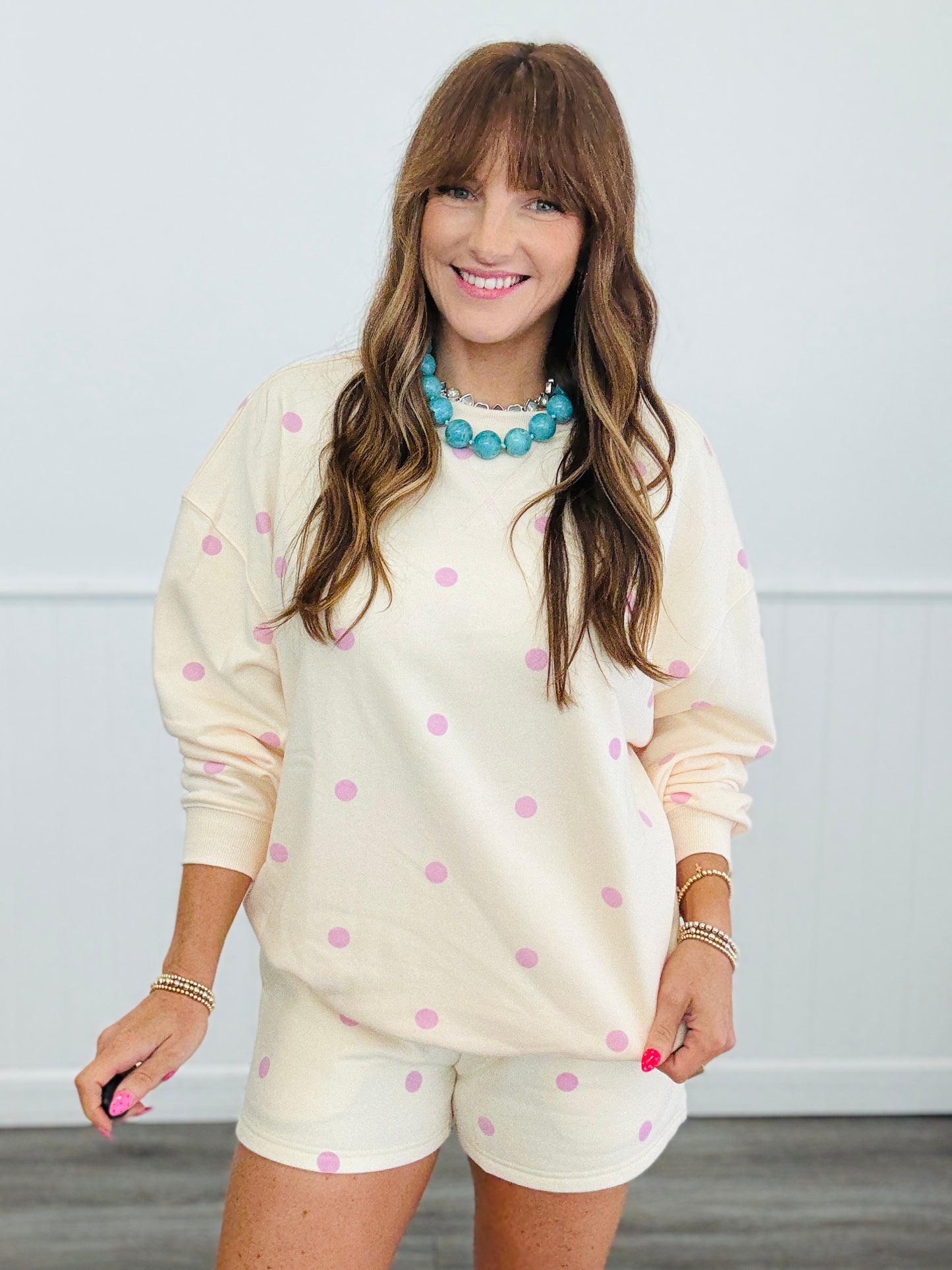 Cream/Pink Polka Dot Sweatshirt (Reg.)