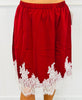 Satin Lace Trim Knee Length Skirt (Reg & Plus) - 2 Colors