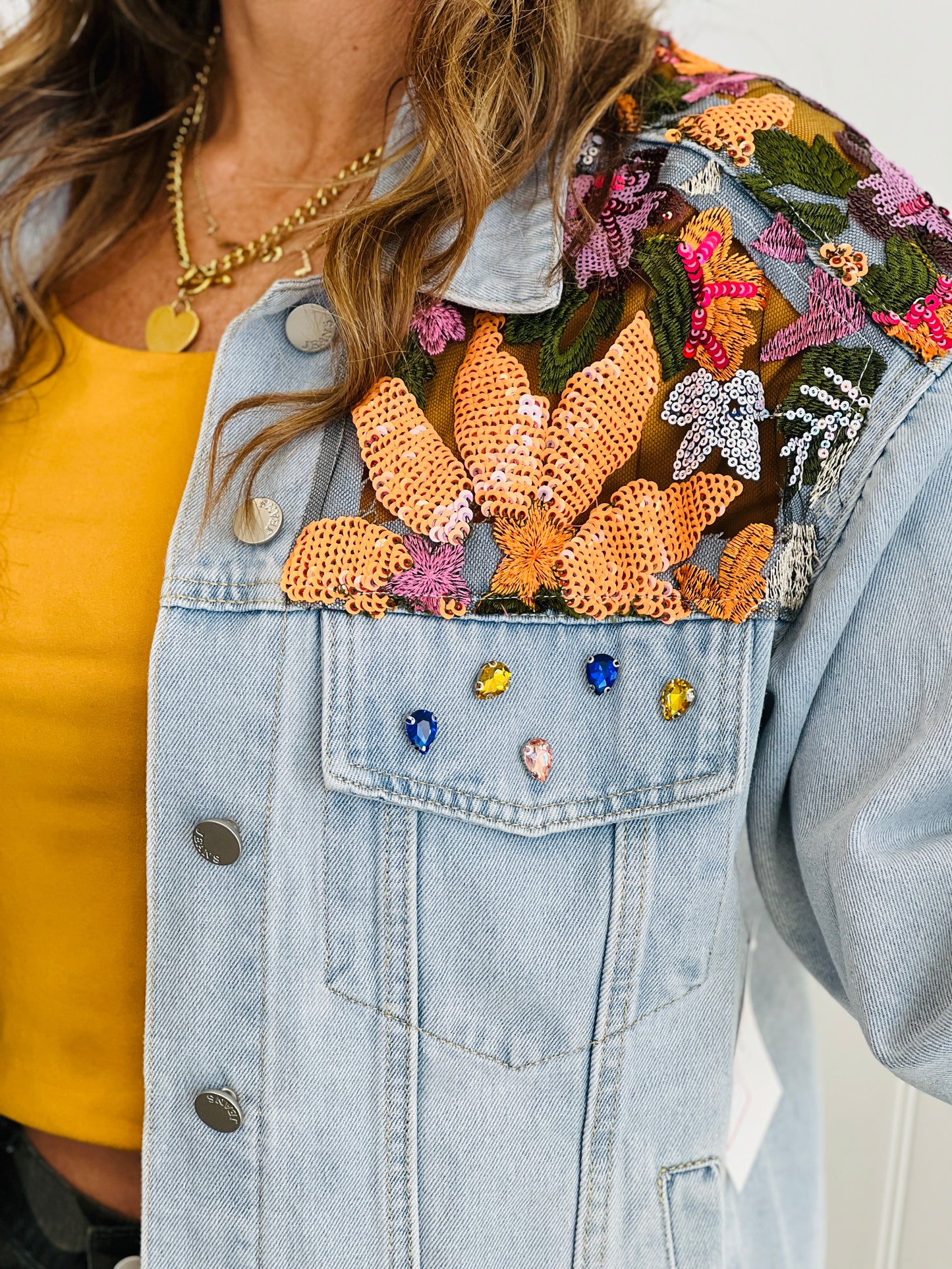 Light Denim Elite Embellished Jacket (Reg & Plus)