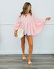Pink Gingham Babydoll Long Sleeve Shirt (One Size)