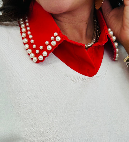 Red Pearl Embellished Collar (OS)