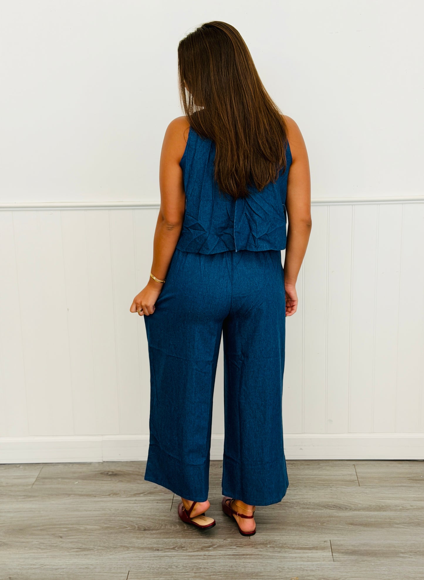 Dark Denim Popover Sleeveless Jumpsuit (Reg & Plus)