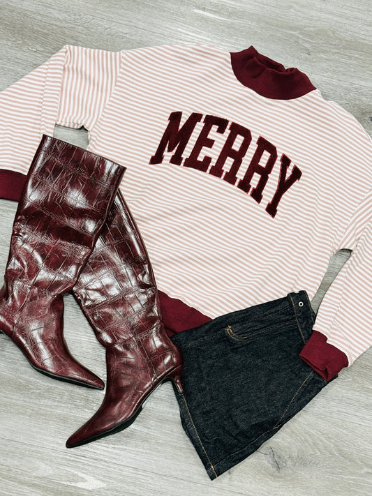 Dusty Pink Striped Merry Sweatshirt (Reg.)