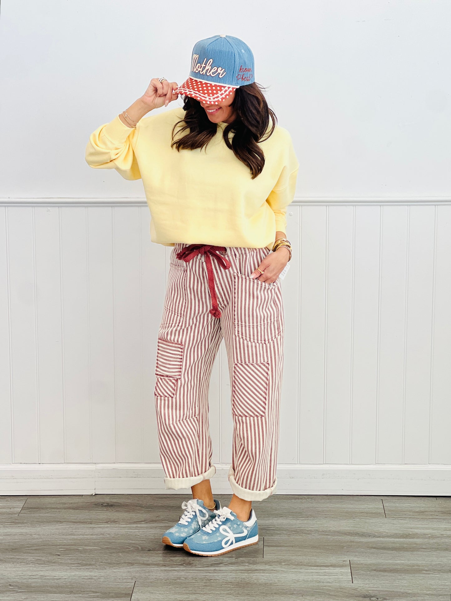 Mocha Brown Striped Twill Barrel Pants (Reg & Plus)