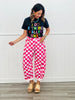 Pink Checkered Print Denim Barrel Pants (Reg. and Plus)