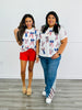 Queen Of Sparkles White, Red & Blue Scattered Bow Tee (Reg. and Plus)