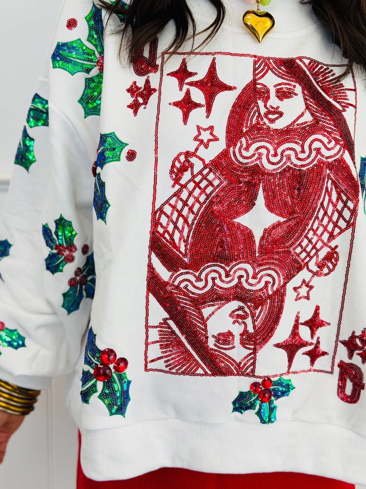 Queen Of Sparkles White Holly Card Logo Mockneck Sweatshirt (Reg. & Plus)