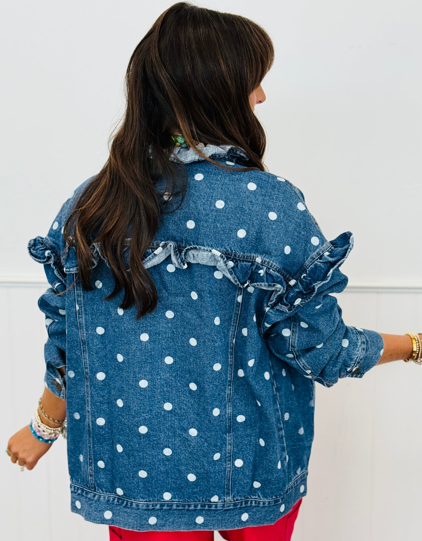 Medium Denim Polka Dot Ruffled Jacket (Reg.)