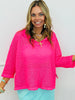 Neon Pink Collared Crochet Top (One Size)