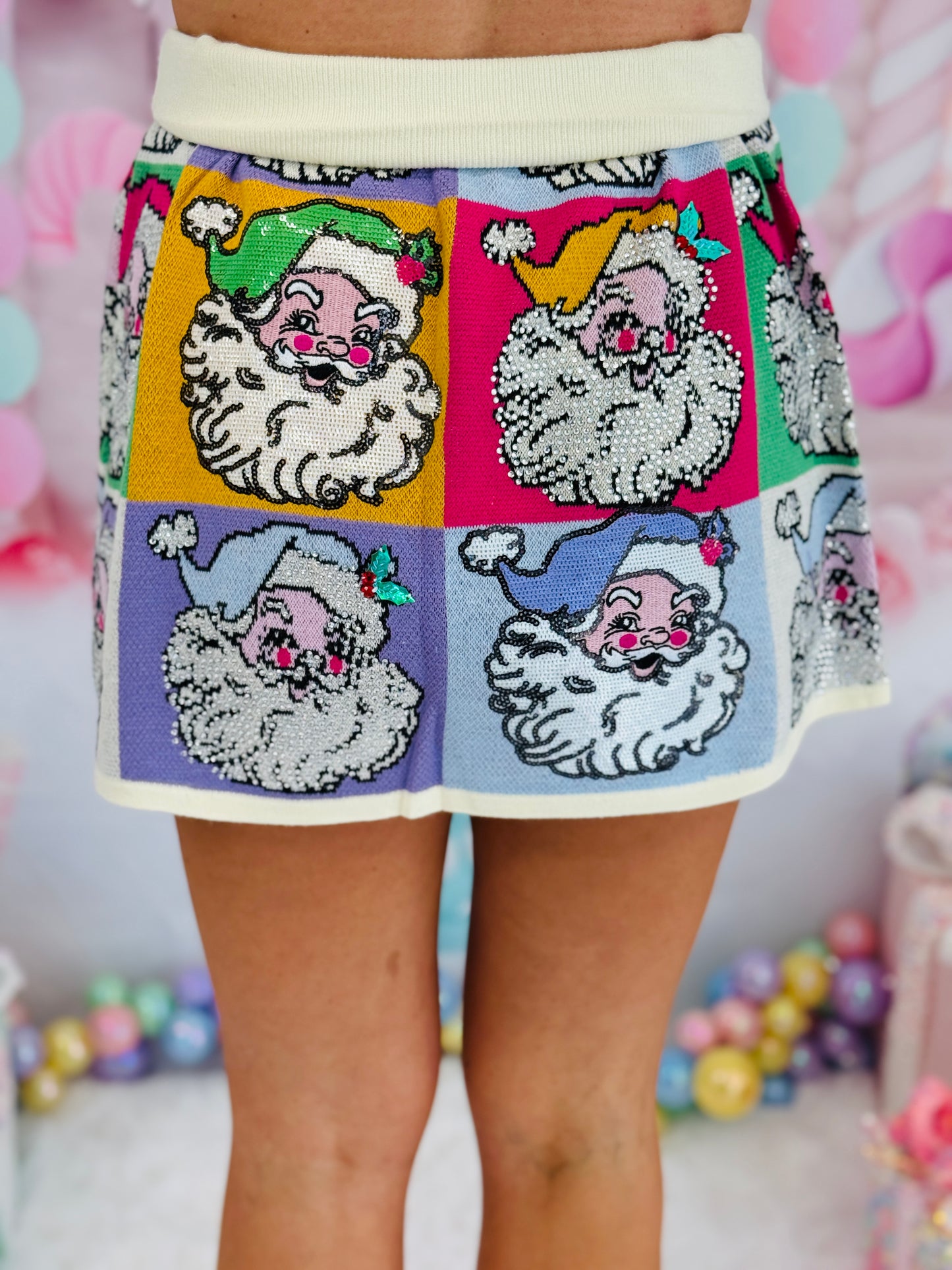 Queen Of Sparkles Pastel Santa Colorblock Knit Skirt (Reg. and Plus)