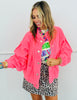 Neon Pink Sweater Knit Snap Button Cardigan (Reg & Plus)