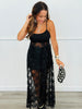 Black Sheer Lace Ruffle Maxi Dress (Reg. and Plus)