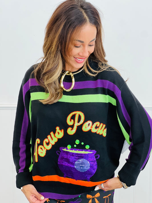 Queen Of Sparkles Black Striped Hocus Pocus Sweater (Reg. and Plus)