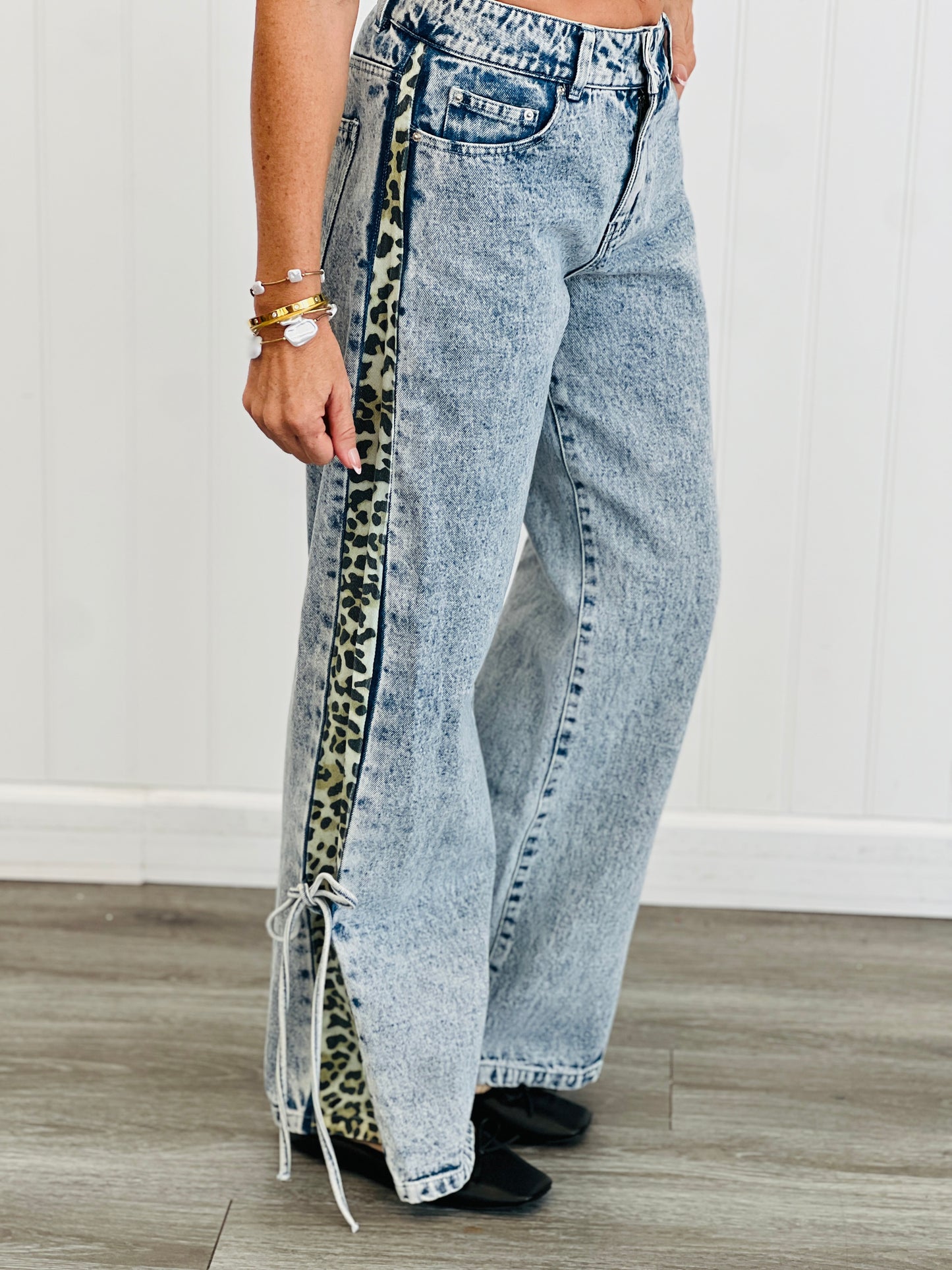Denim/Leopard Bow Tie Pants (Reg.)