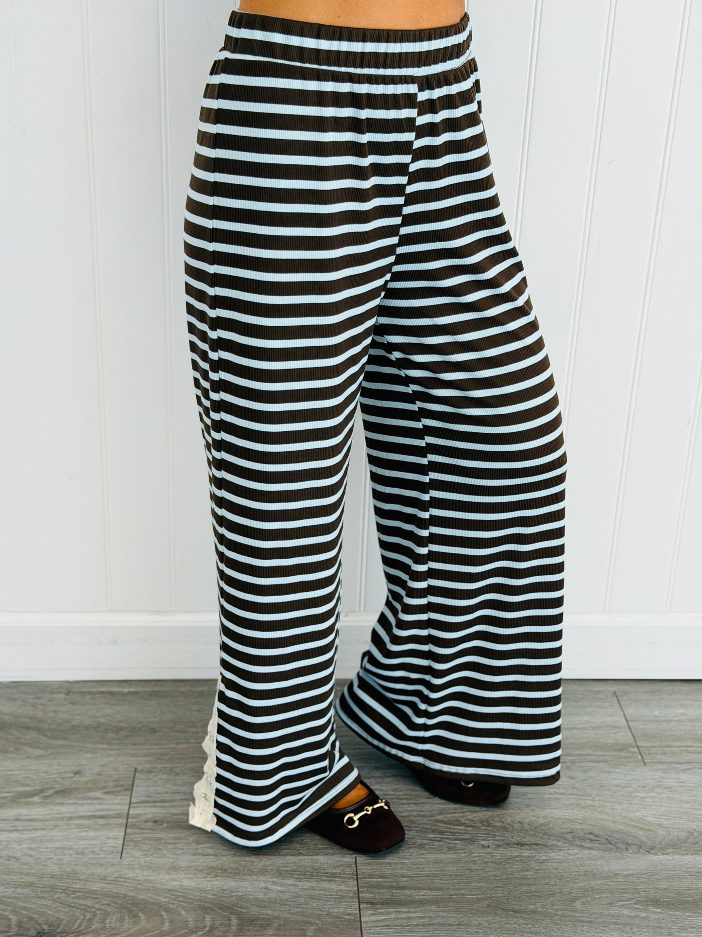 Striped Lace Side Slit Pants (Reg. and Plus) - 6 Colors