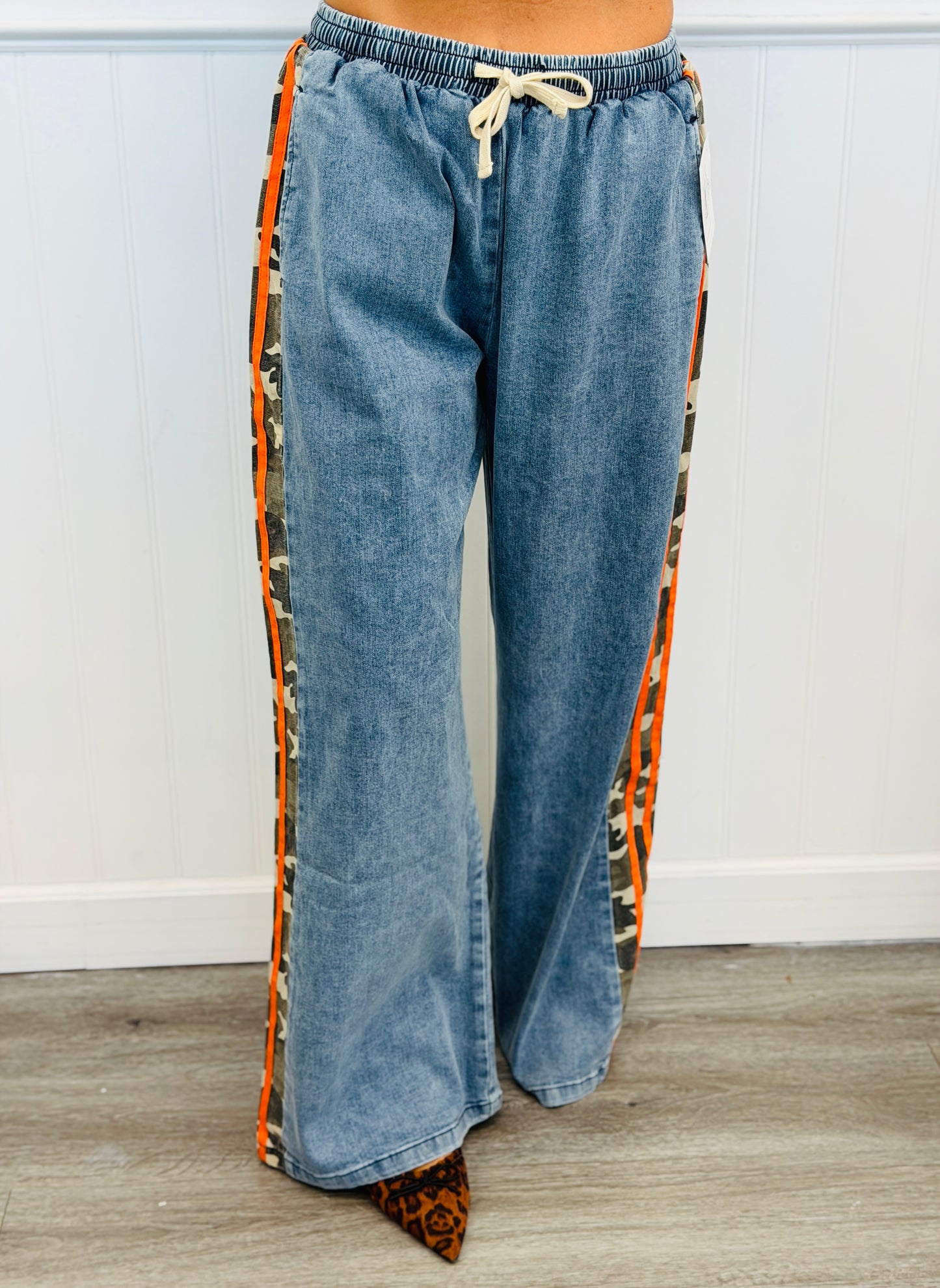 Camo Side Stripe Denim  Pants (Reg & Plus)