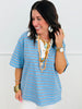 Blue Stiped Contrast Collar Top  (Reg.)