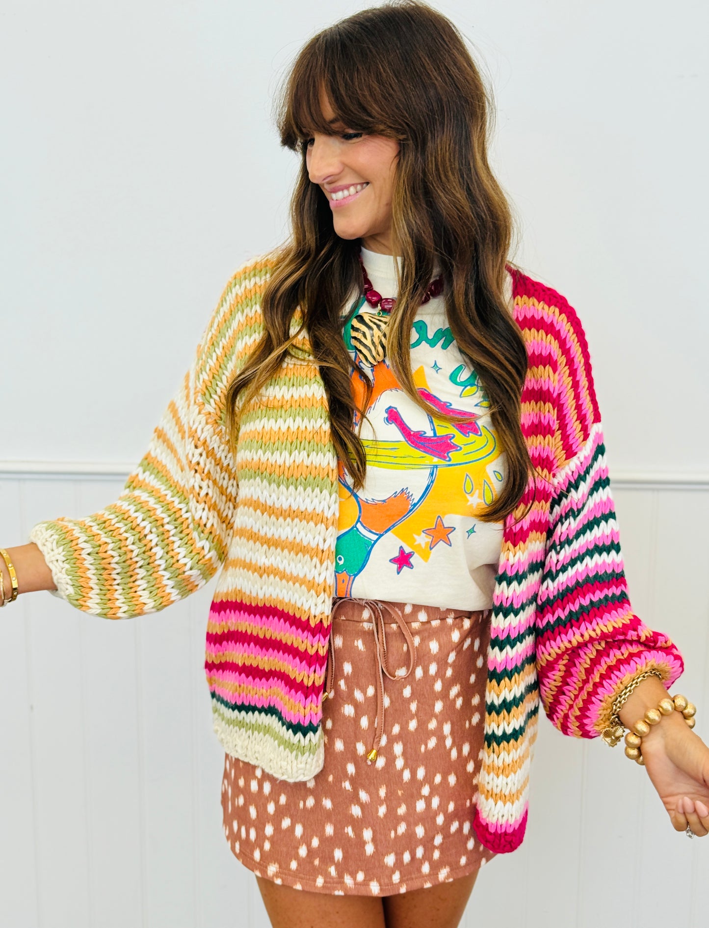 Chunky Multi Stripe Knit Cardigan (Reg.)