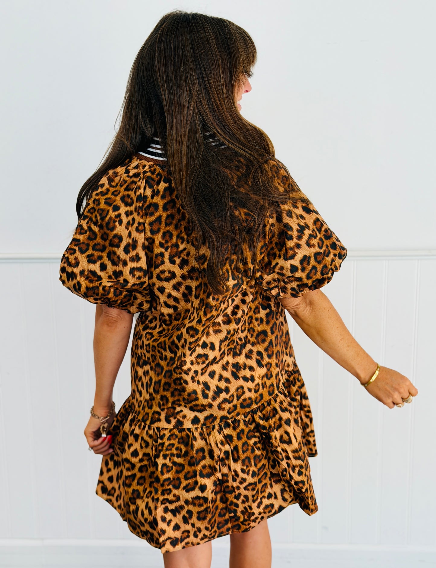 Brown Leopard Print Zip Front Mini Dress (Reg & Plus)