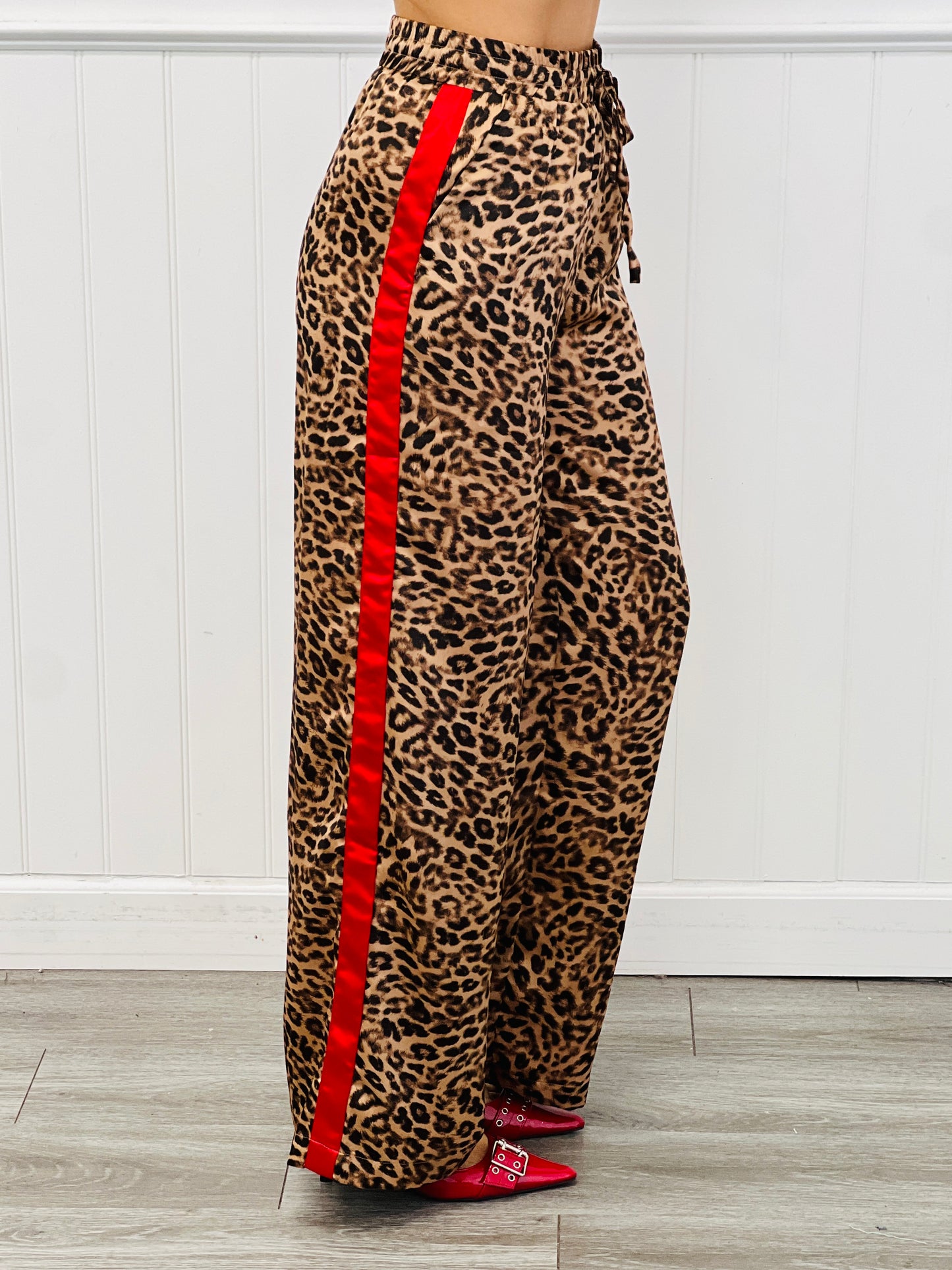 Leopard Red Stripe Satin Pocket Pants (Reg.)