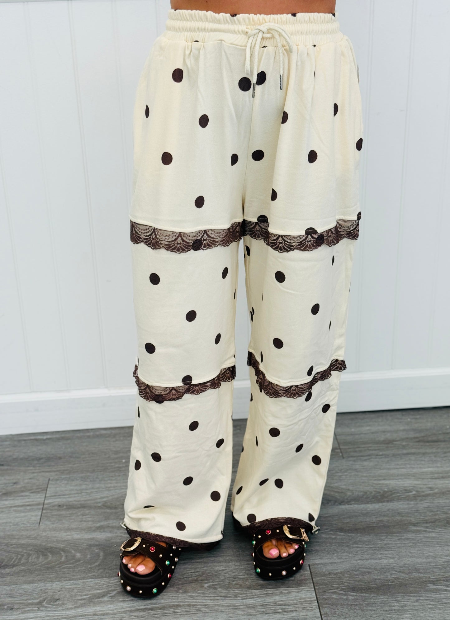 Ivory/Brown Polka Dot Seam Lace Pants (Reg.)