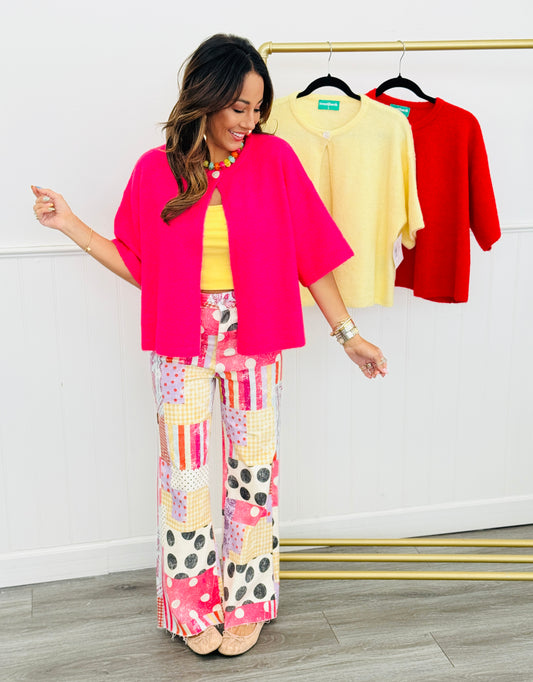 One Button Short Sleeve Cardigan (Reg.) - 3 Colors