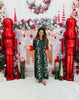 Queen Of Sparkles Dk Green Multi Christmas Lights Feather Trim Midi Dress (Reg. and Plus)