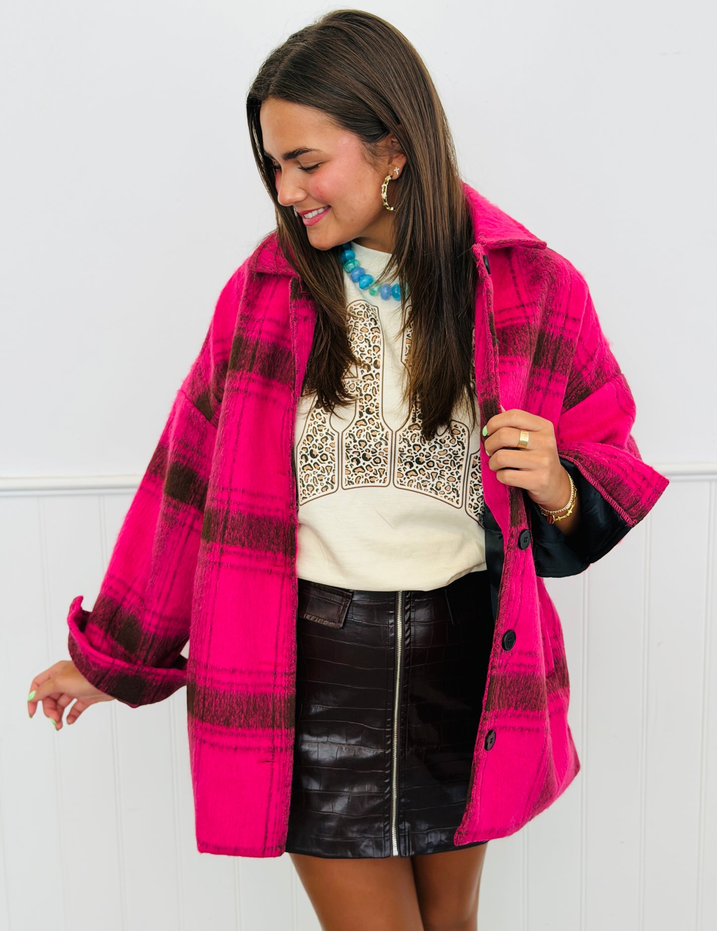Pink Soft Oversized Plaid Shacket (Reg.)