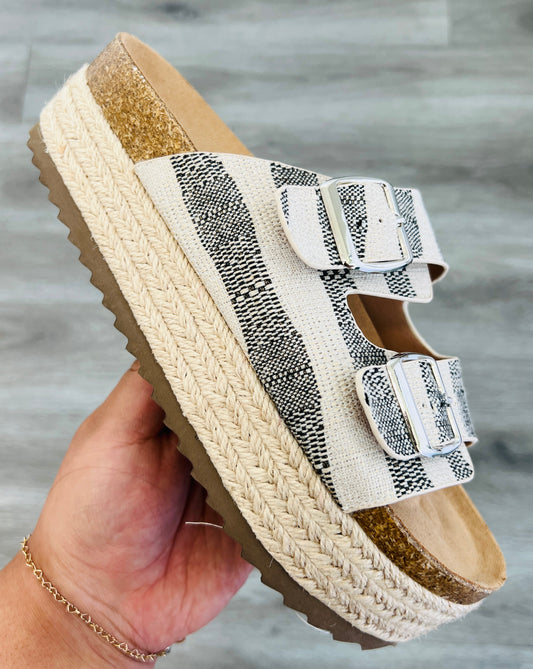 Corkys Black Natural Stripe No Filter Sandals
