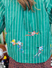 Queen Of Sparkles Green Striped Football Player Button Up Top (Reg. and Plus)