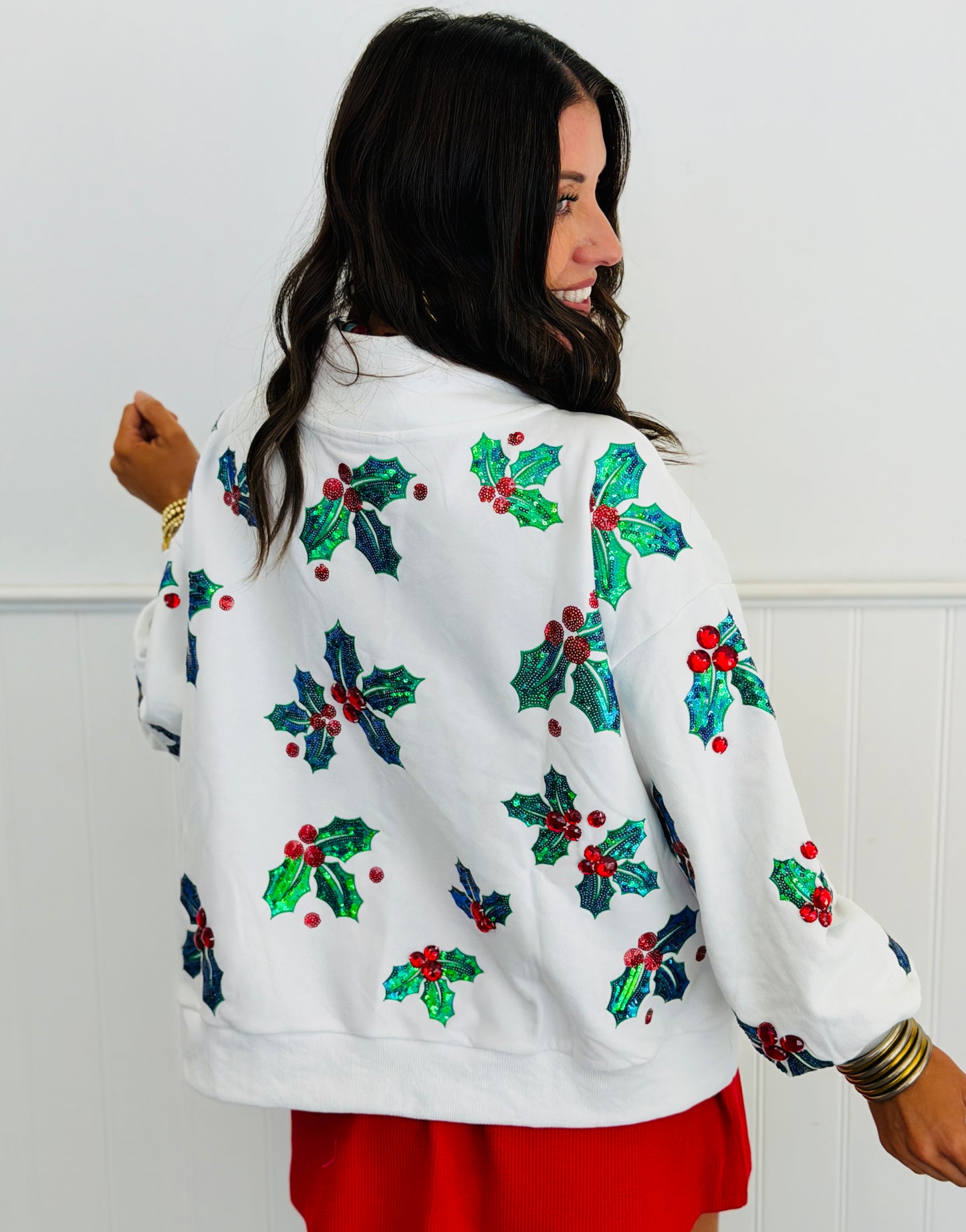 Queen Of Sparkles White Holly Card Logo Mockneck Sweatshirt (Reg. & Plus)