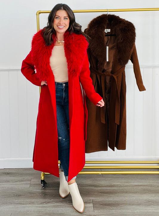 Longline Faux Fur Collared Coat (Reg.)- 2 Colors