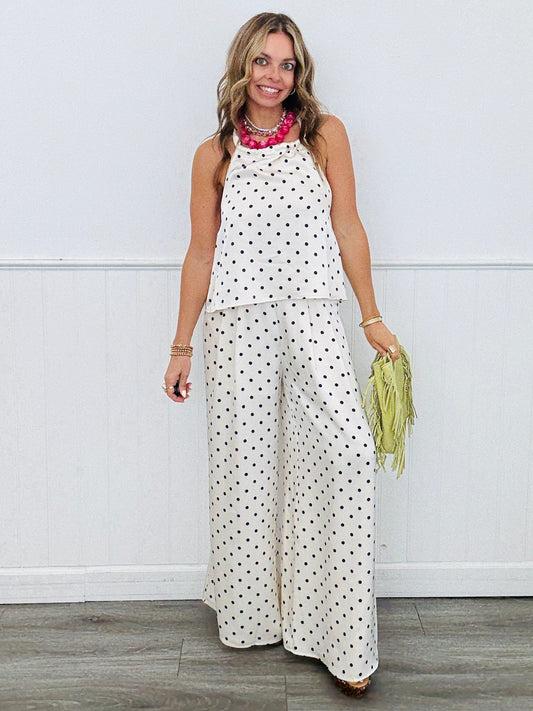 Cream/Black Polka Dot Halter Top & Pant Set (Reg.)